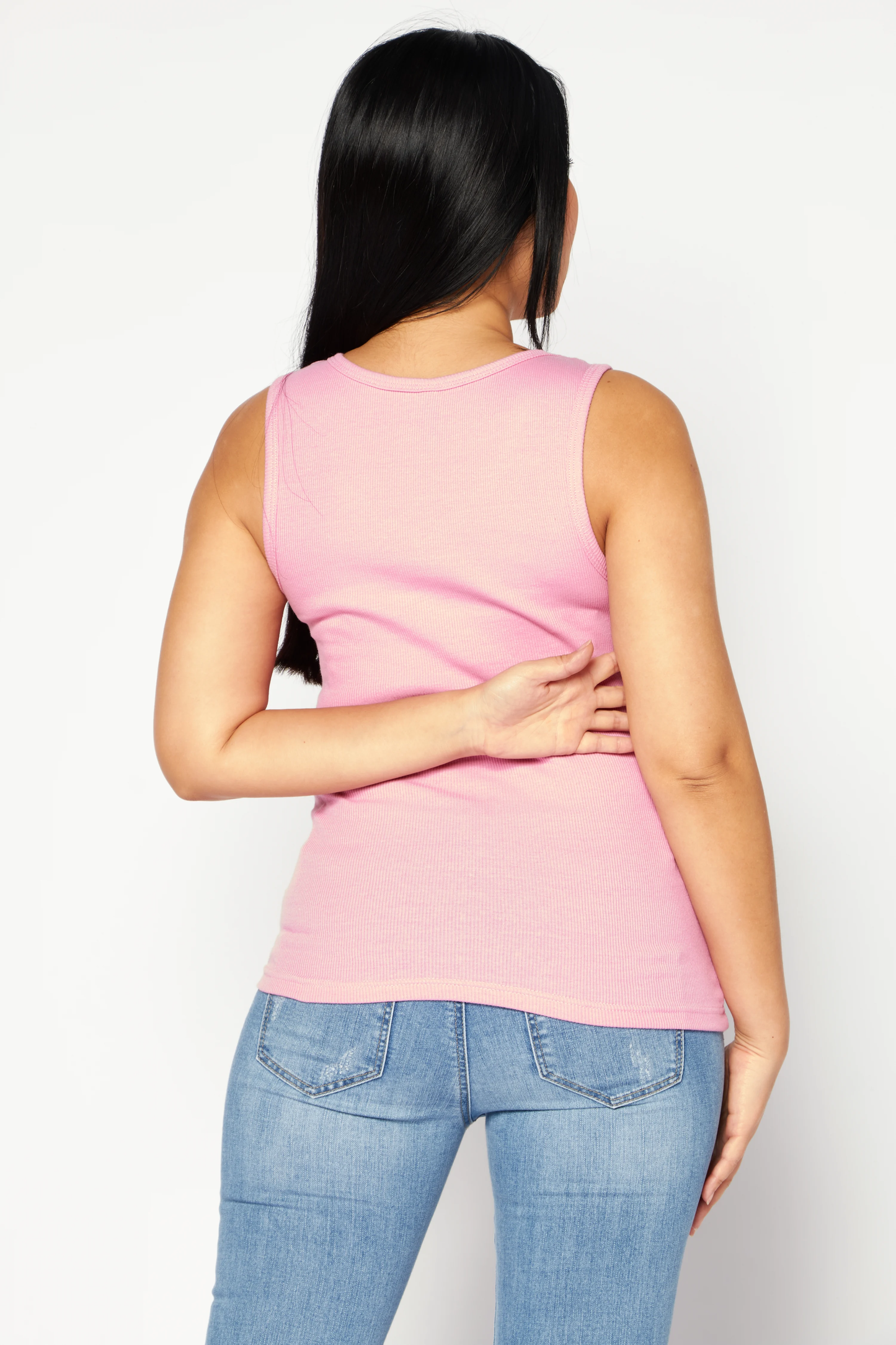Women V-Neck Sleeveless Ribbed Top, Barbie Pink Brand; Bebe