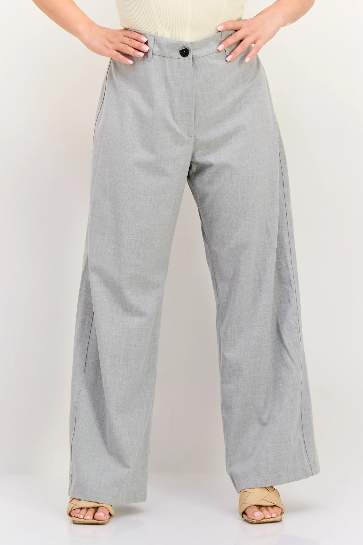 Women Regular Fit Heather Wide Leg Pants, Light Grey Brand: Bershka