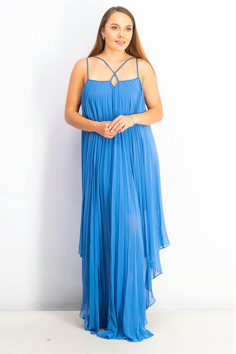 Women Pleated High Low Dress, Blue Guess by Marciano Brand