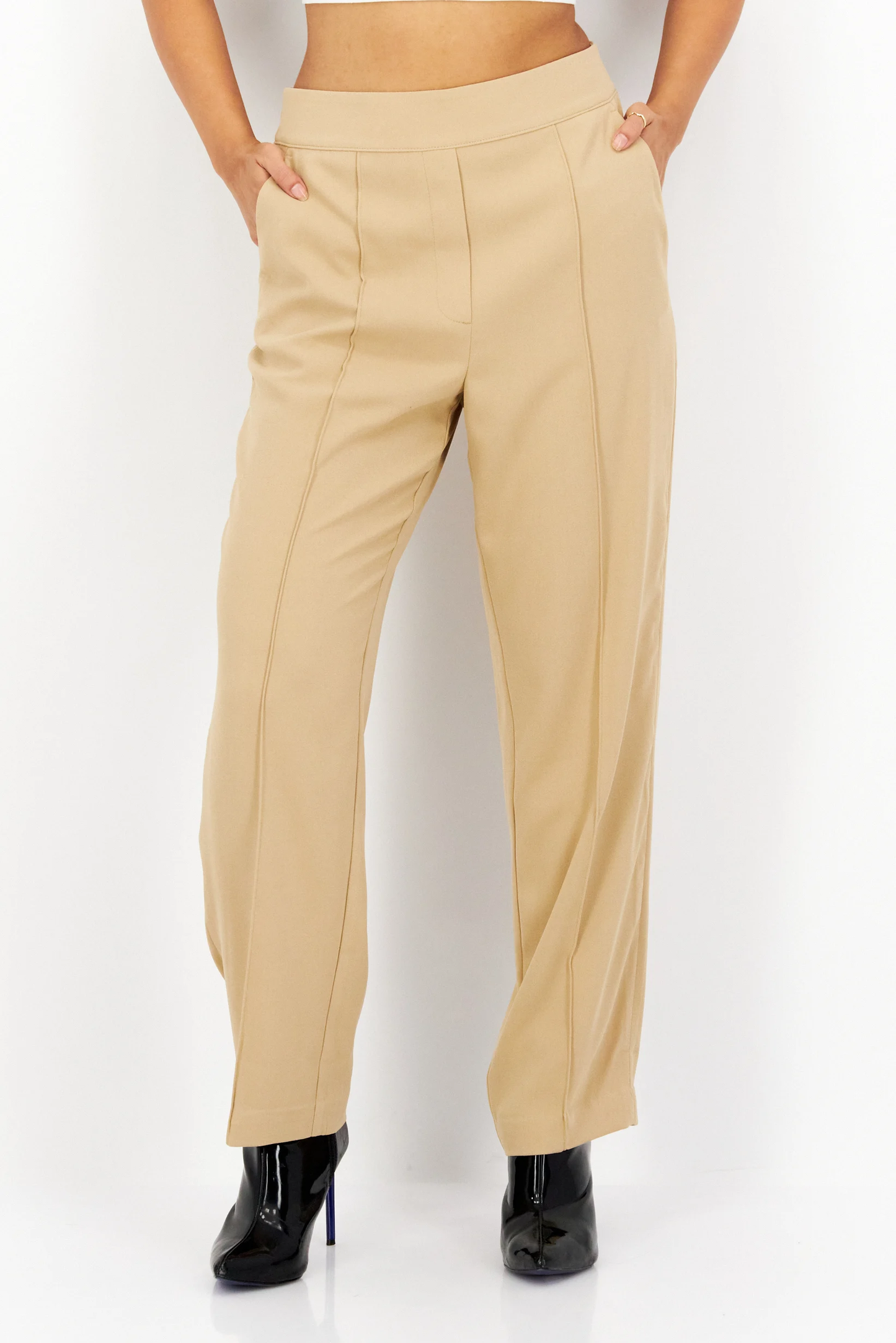 Women Regular Fit Pain Dress Pants, Beige Brand Tchibo