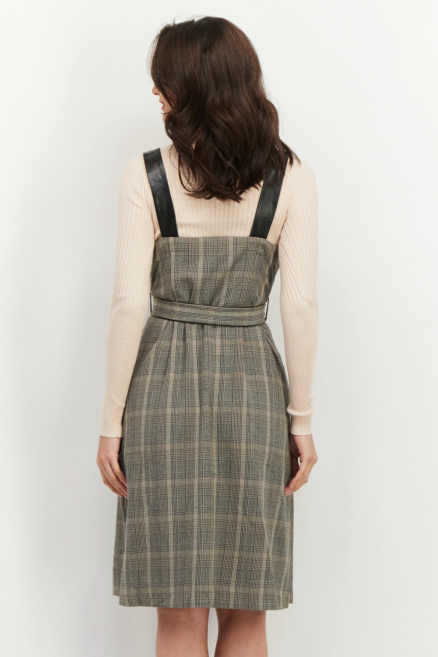 Women 2 In 1 Belted Plaid Mini Dress, Brown/Black Brand:Only