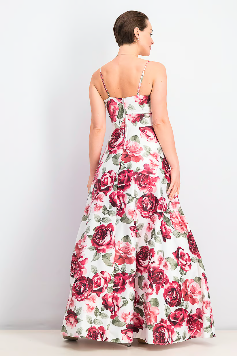 Juniors Allover,Floral Gown, Ivory and Maroon Brand City Studio