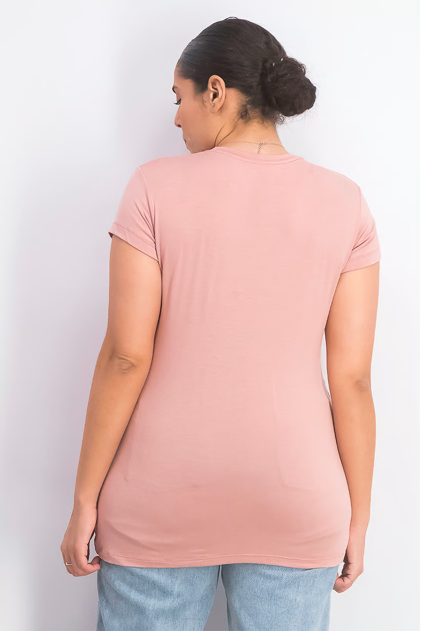 Women Round Neckline Short Sleeve Brand Logo T-shirt, Misty Rose Brand: Bebe
