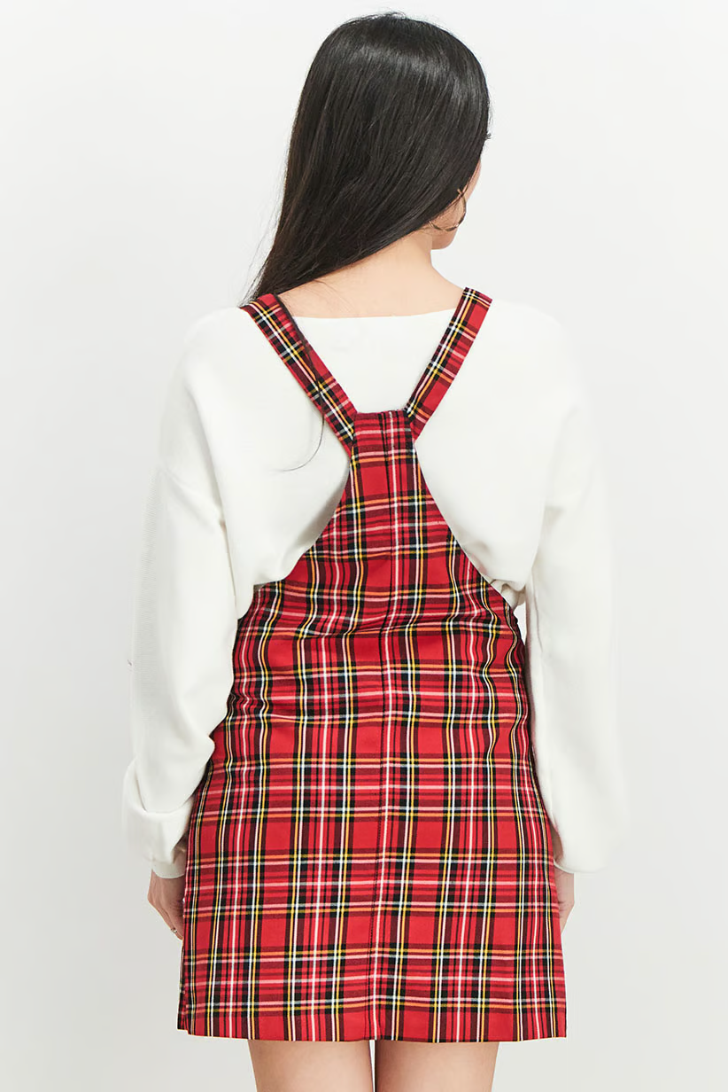 Women Plaid Jumper Dress, Red Combo Brand reserved