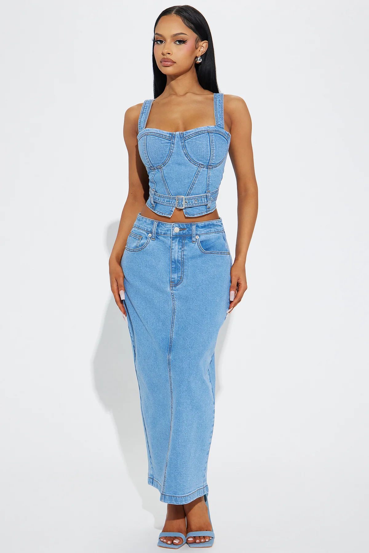 Devine Washed Denim Skirt Set - Medium Wash Brand: S.Nova