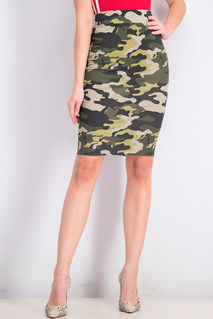 Women Camouflage Pencil Skirt, Green Combo Brand: Reserved
