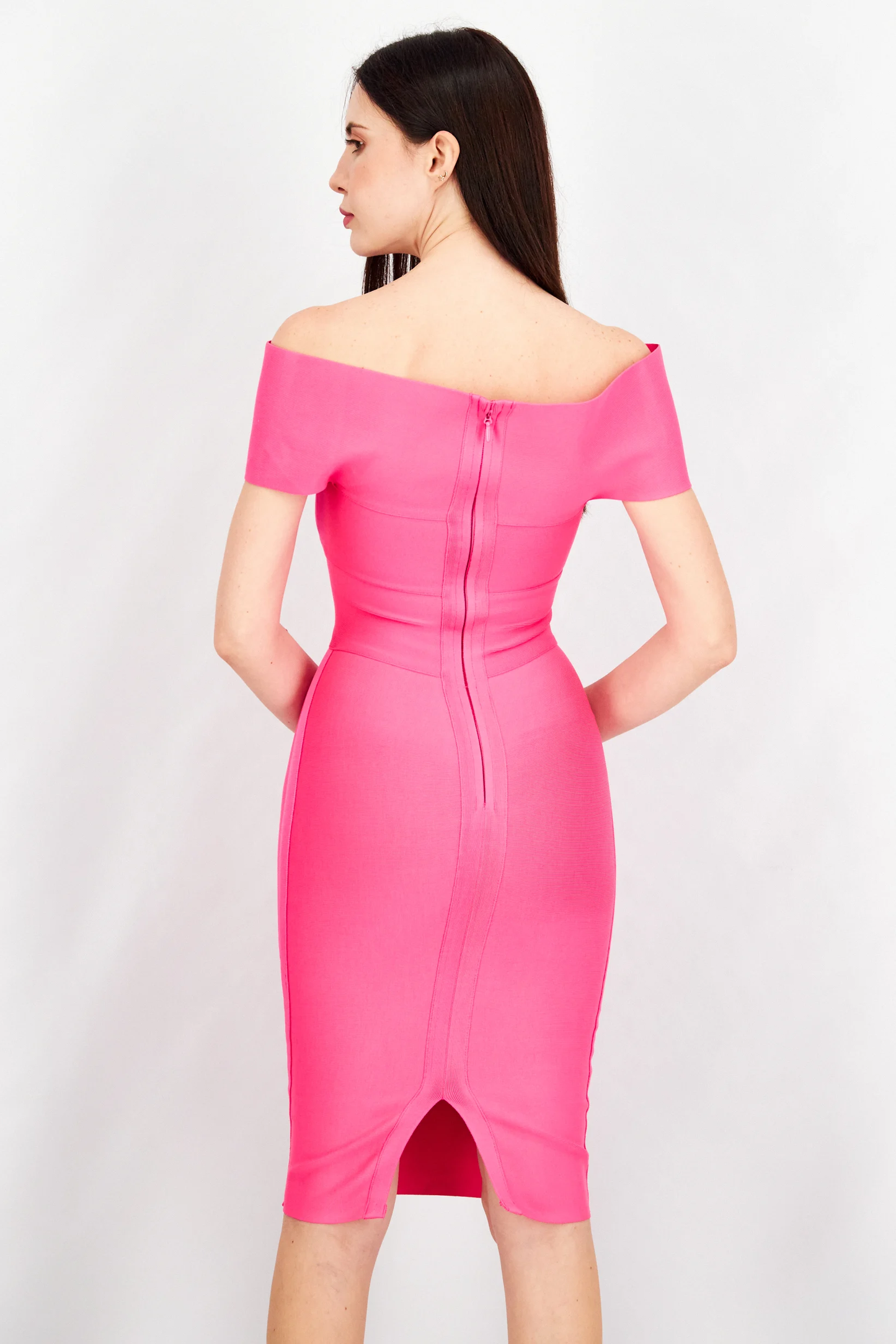 Women Off Shoulder Bandage Wrap Bardot Midi Dress, Pink Brand Bohoo