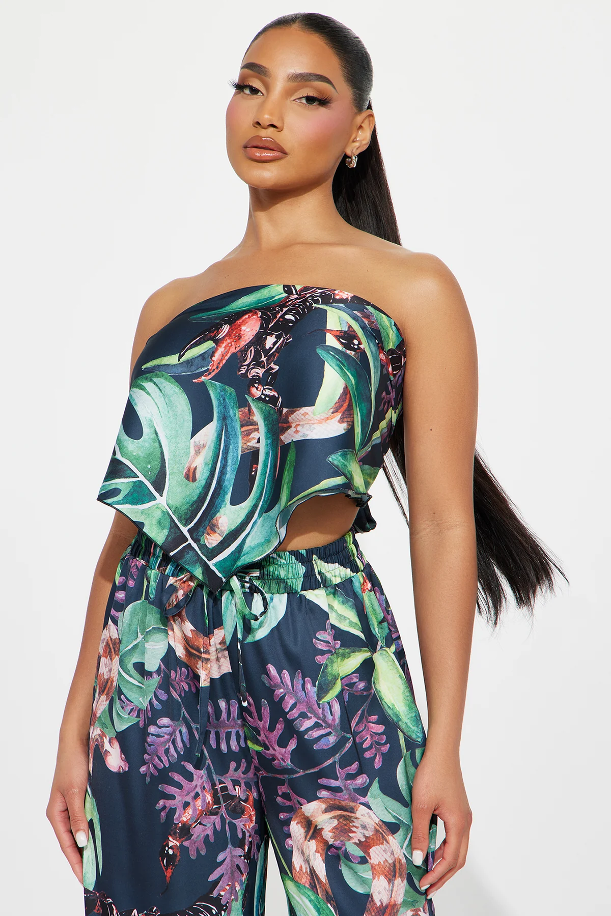 Tropical Babe Satin Pant Set - Black/combo Brand: S.Nova