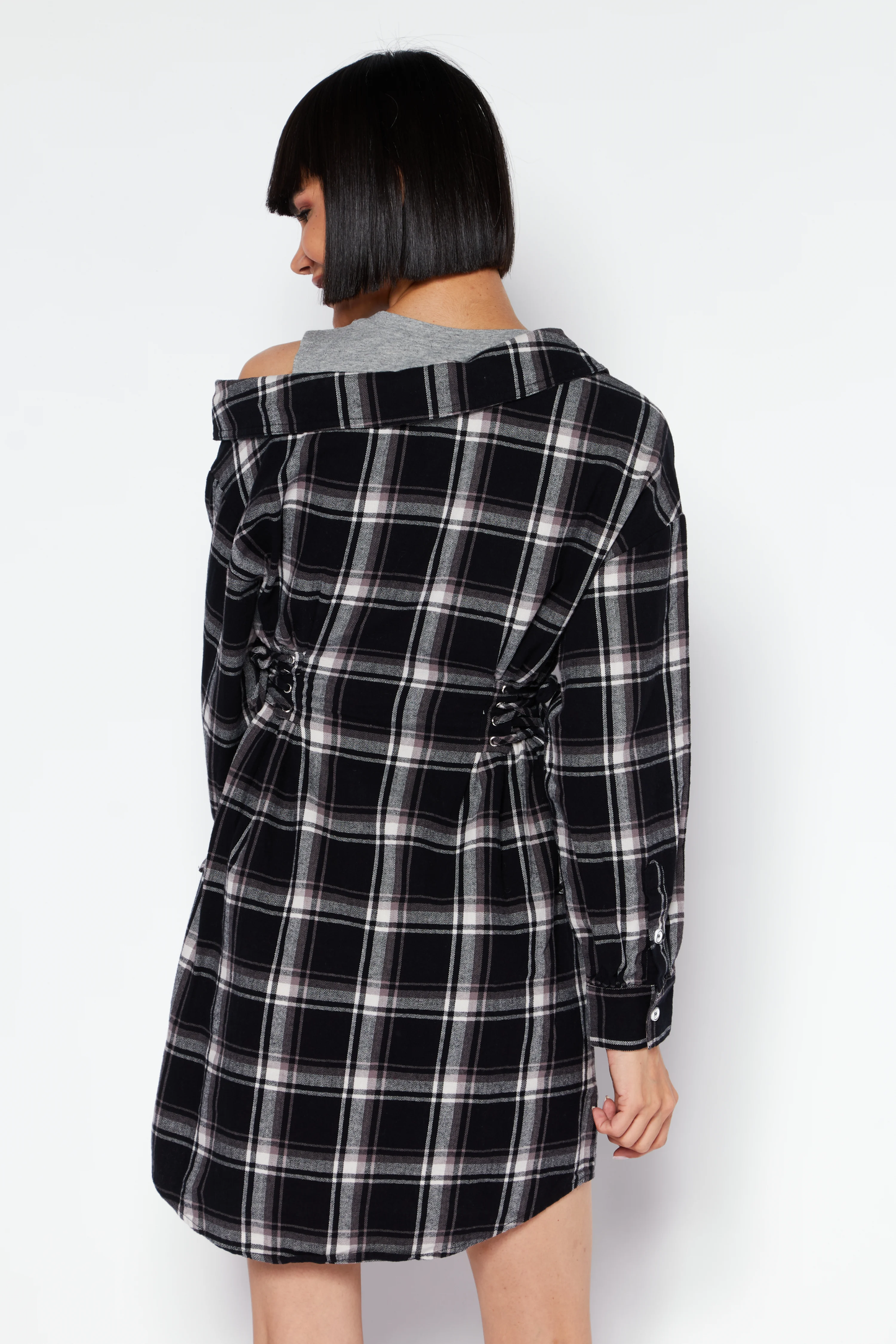 Women Checkered Mini Dress, Black Combo Brand:Only