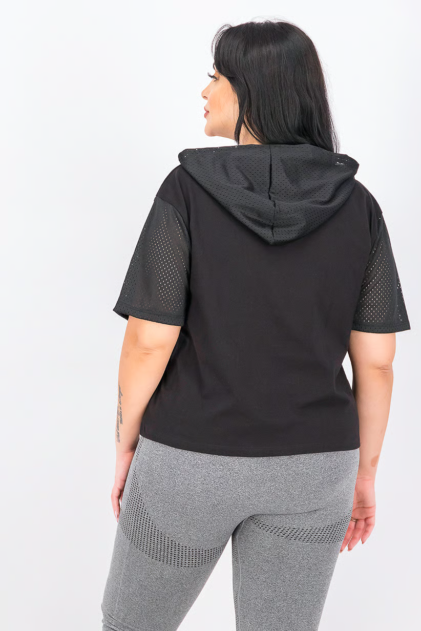 Women Brand Logo Hooded Short Sleeve T-shirt, Black Brand: Guess