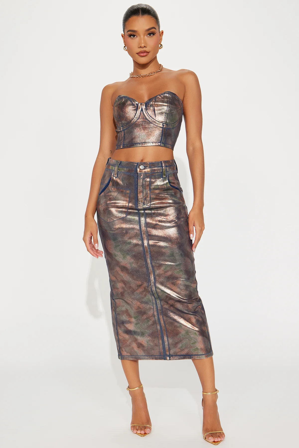 Hazel Metallic Denim Skirt Set - Dark Wash Brand: S.Nova