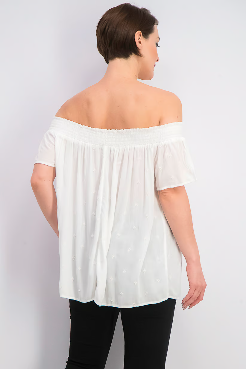 Women Off Shoulder Short Sleeve Plain Top, White Brand: Old navy