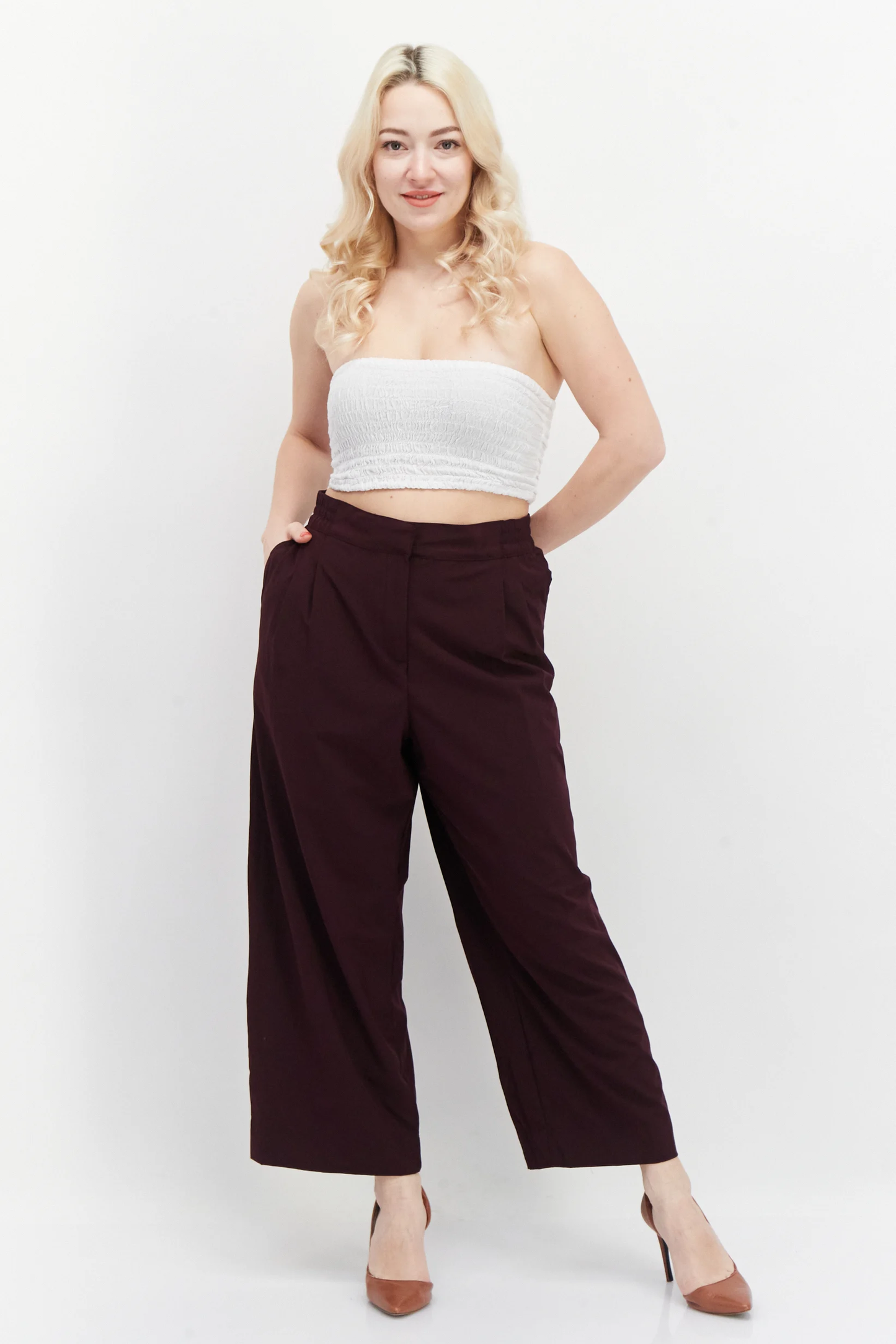 Women Regular Fit Plain Wide Leg Pants, Purple Brand: Calvin Klein