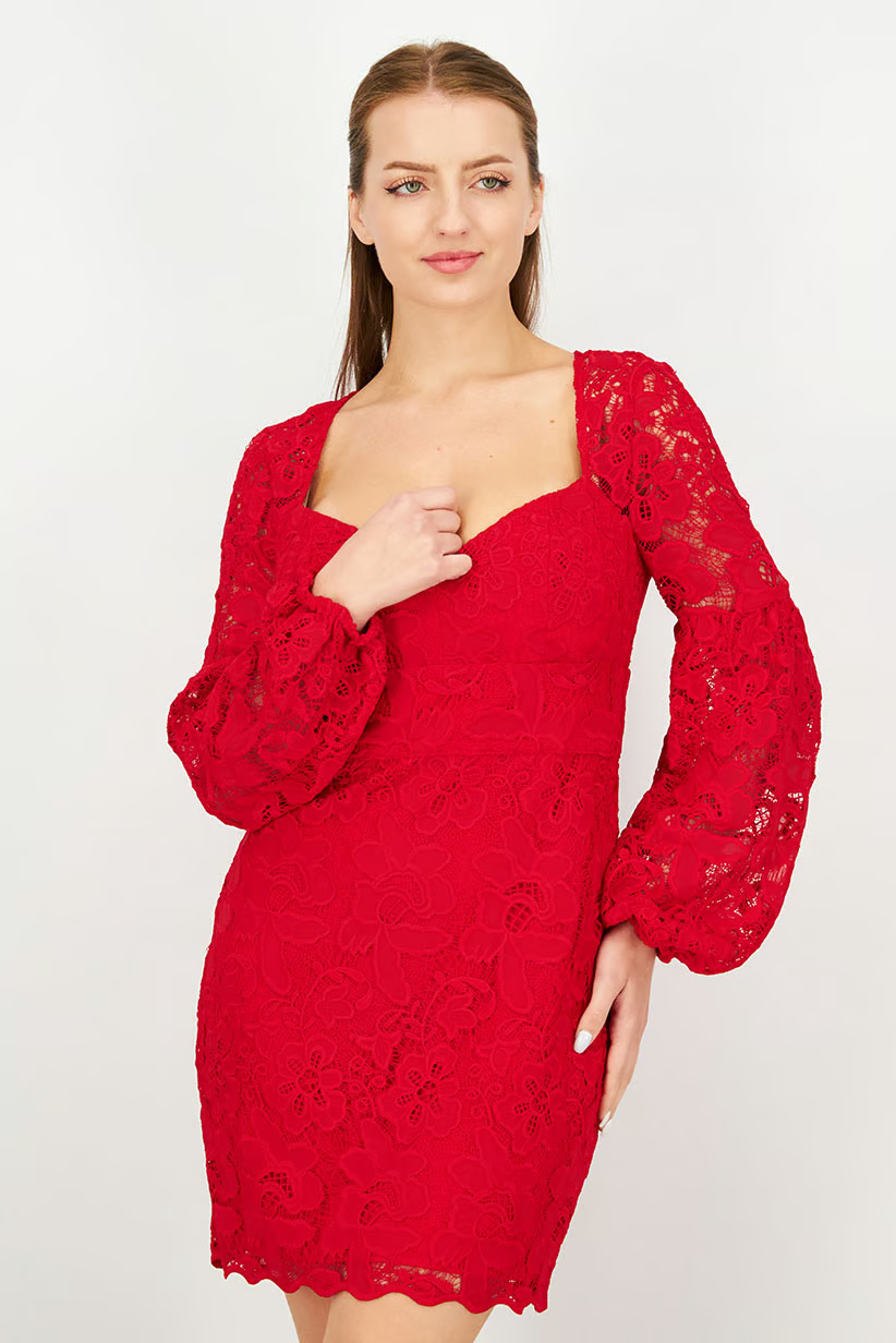 Women Textured Mini Dress, Red Brand Guess