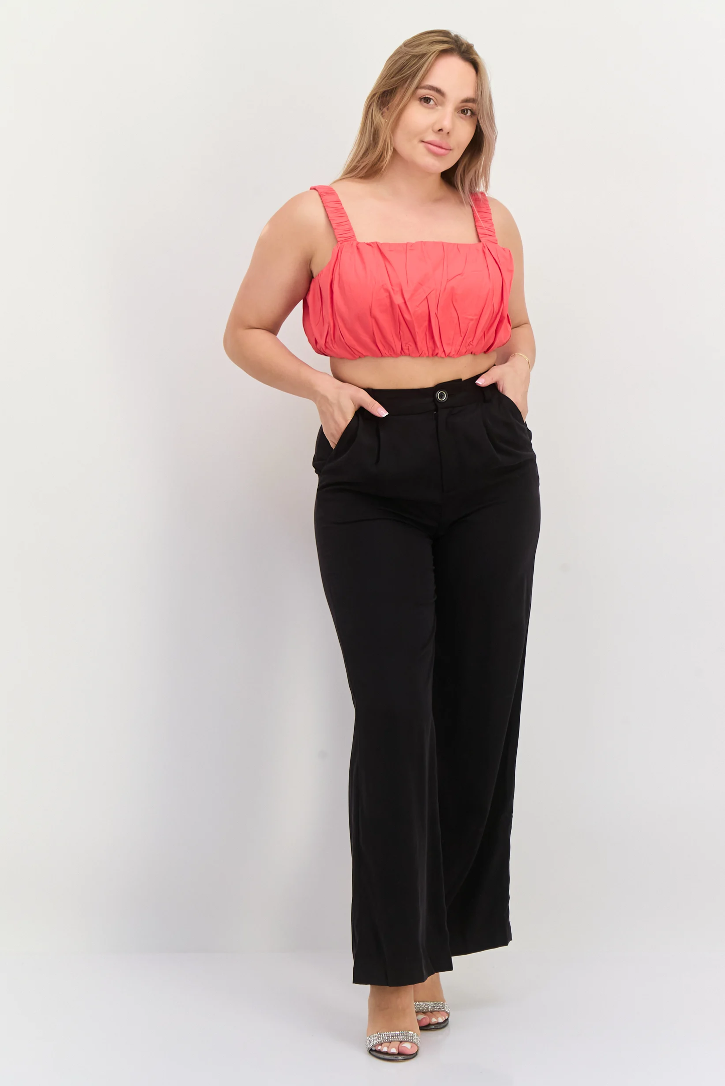 Women Regular Fit Plain Wide Leg Pants, Black Brand Only