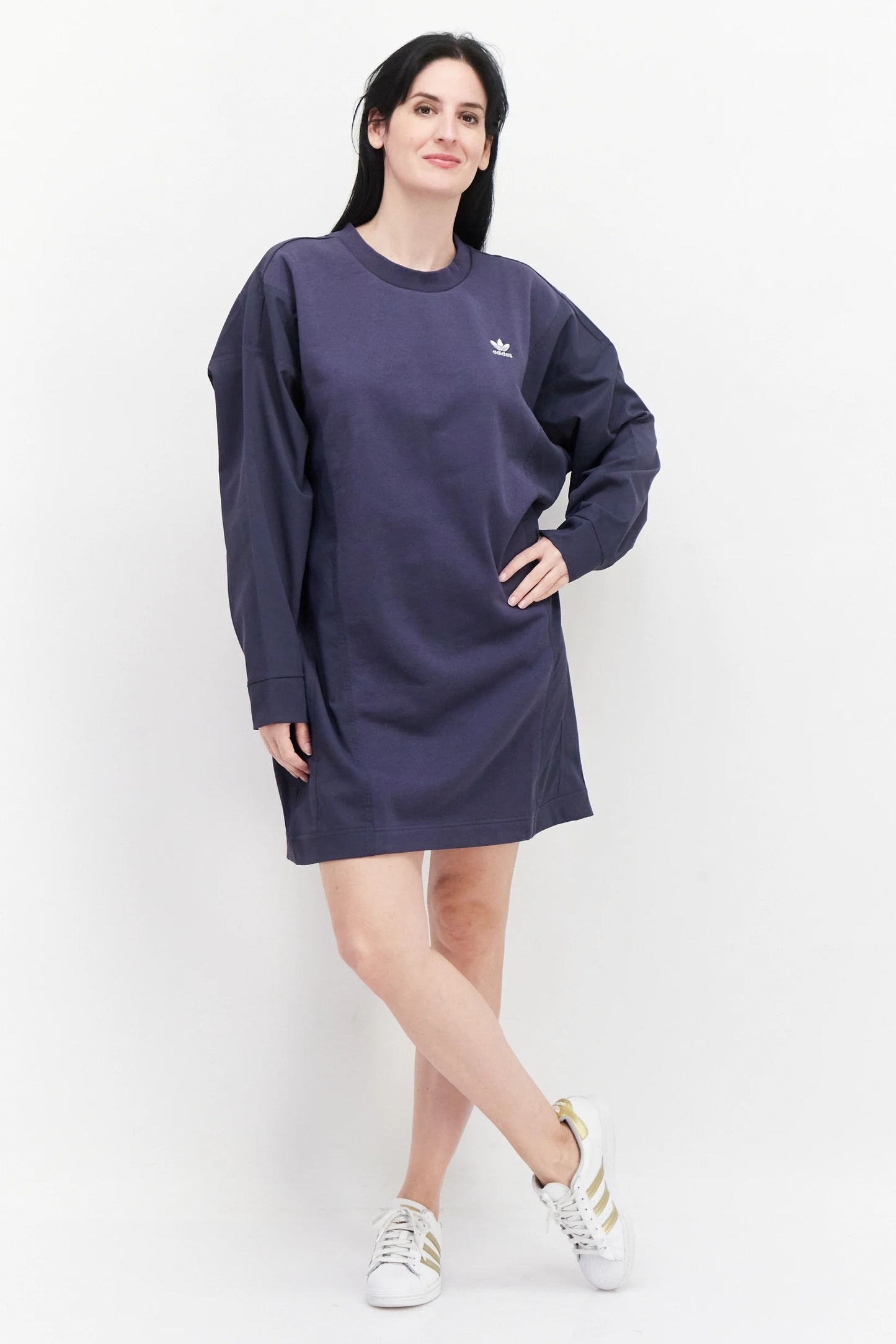 Women Sportswear Fit Long Sleeve Outdoor Shirt Dress, Slate Blue Brand: Adidas original