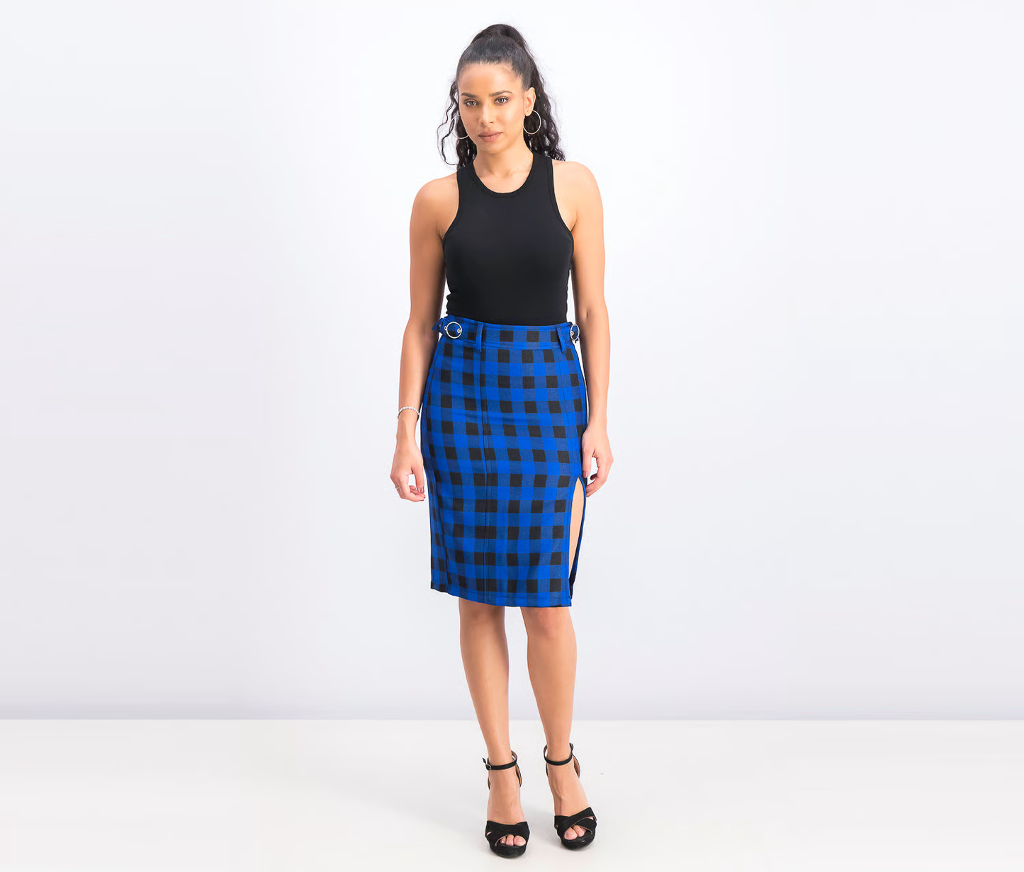 Women Plaid Pencil Skirt, Blue and Black Brand: Reserved