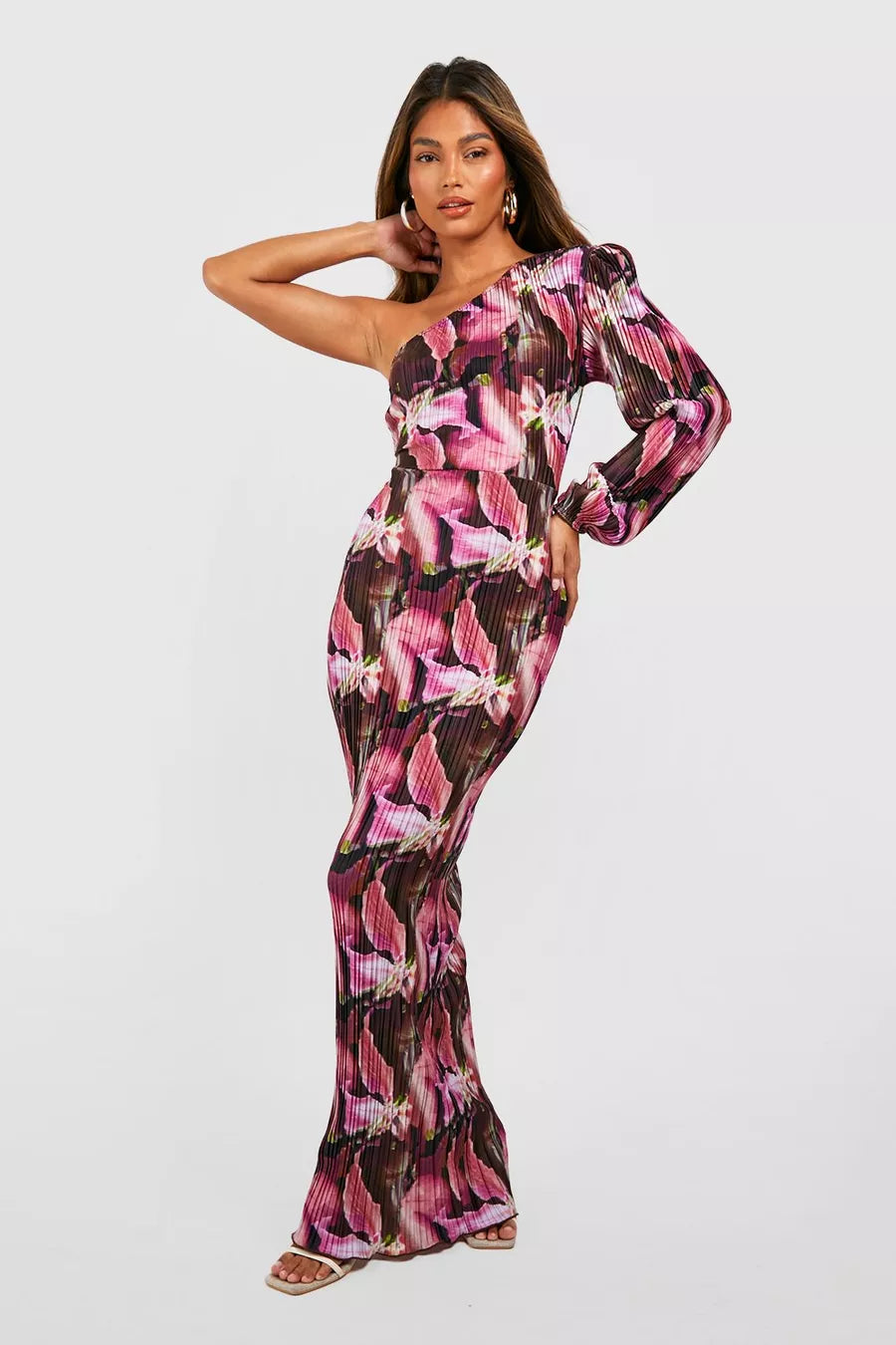 Boohoo Tropical Floral Plisse Maxi Dress