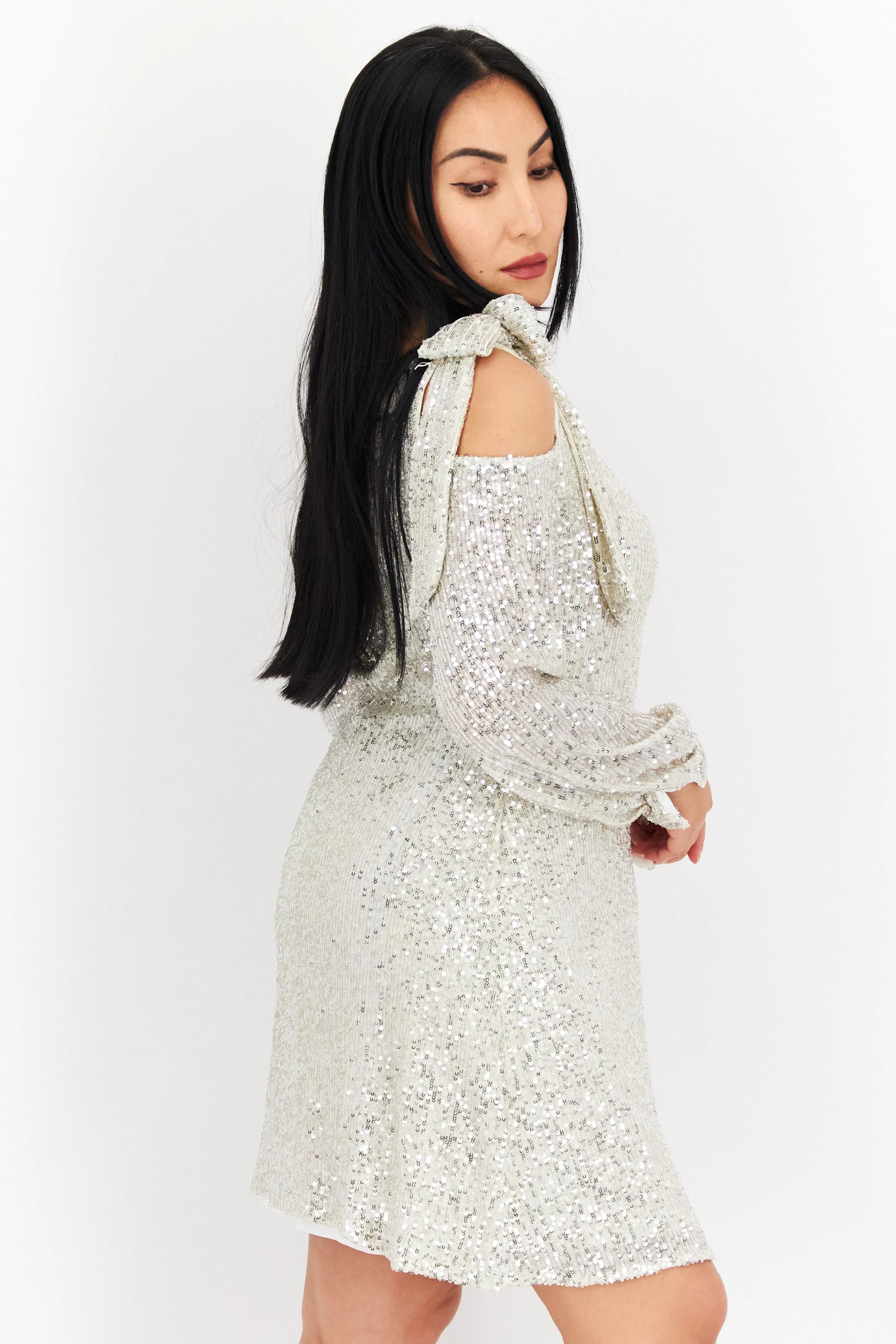 Women Metallic Mini Party Dress, Silver  Brand: CeCe