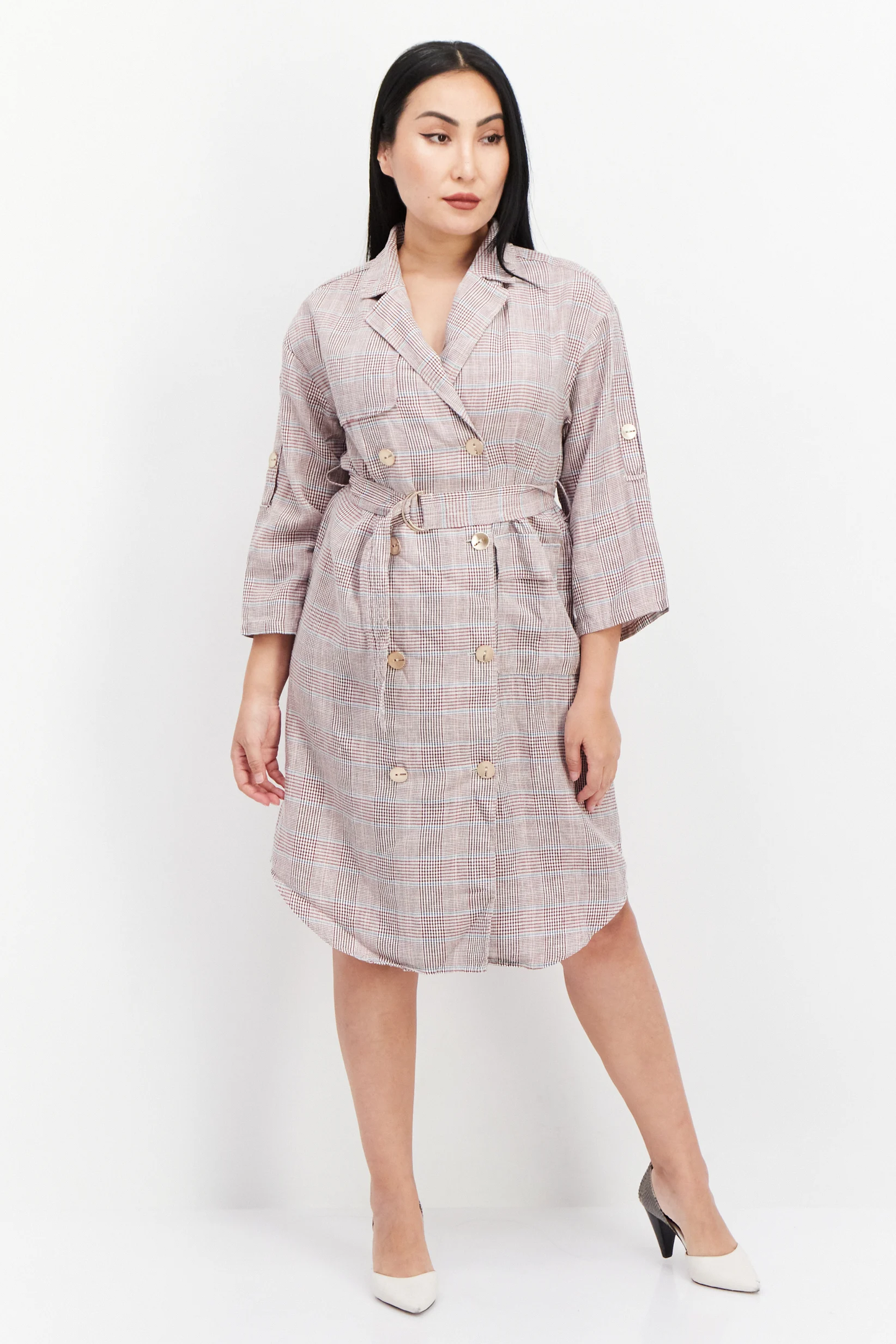 Women Micro Check Belted Mini Dress, Red Brand ;Only