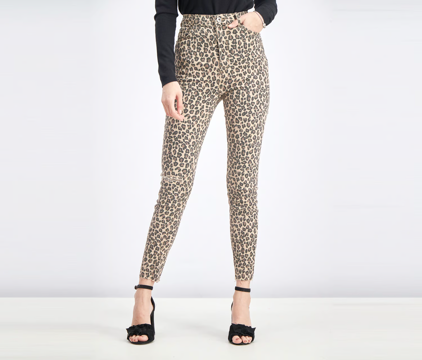 Women Ripped High Rise Trousers, Tan Combo Brand: Bershka