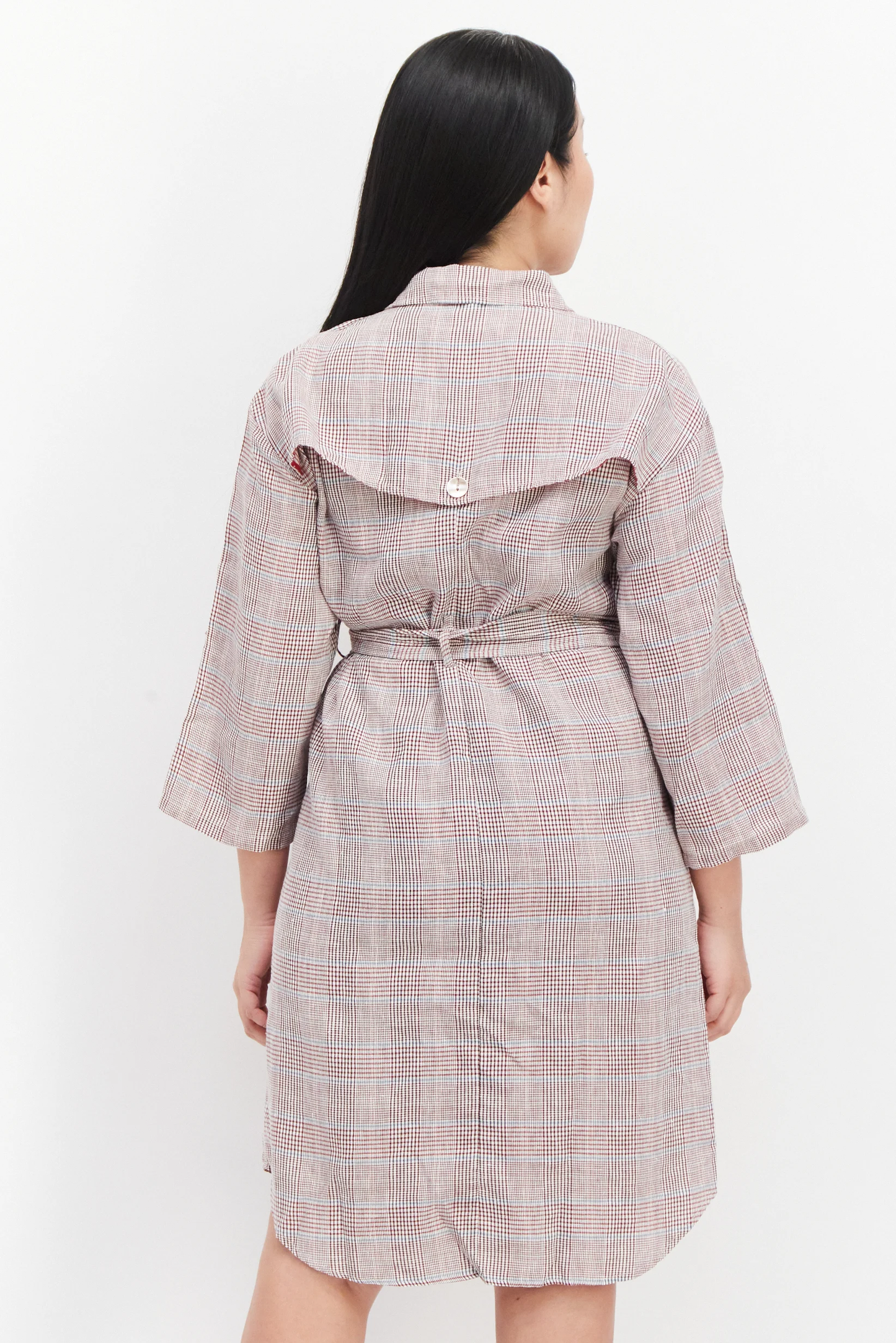 Women Micro Check Belted Mini Dress, Red Brand ;Only