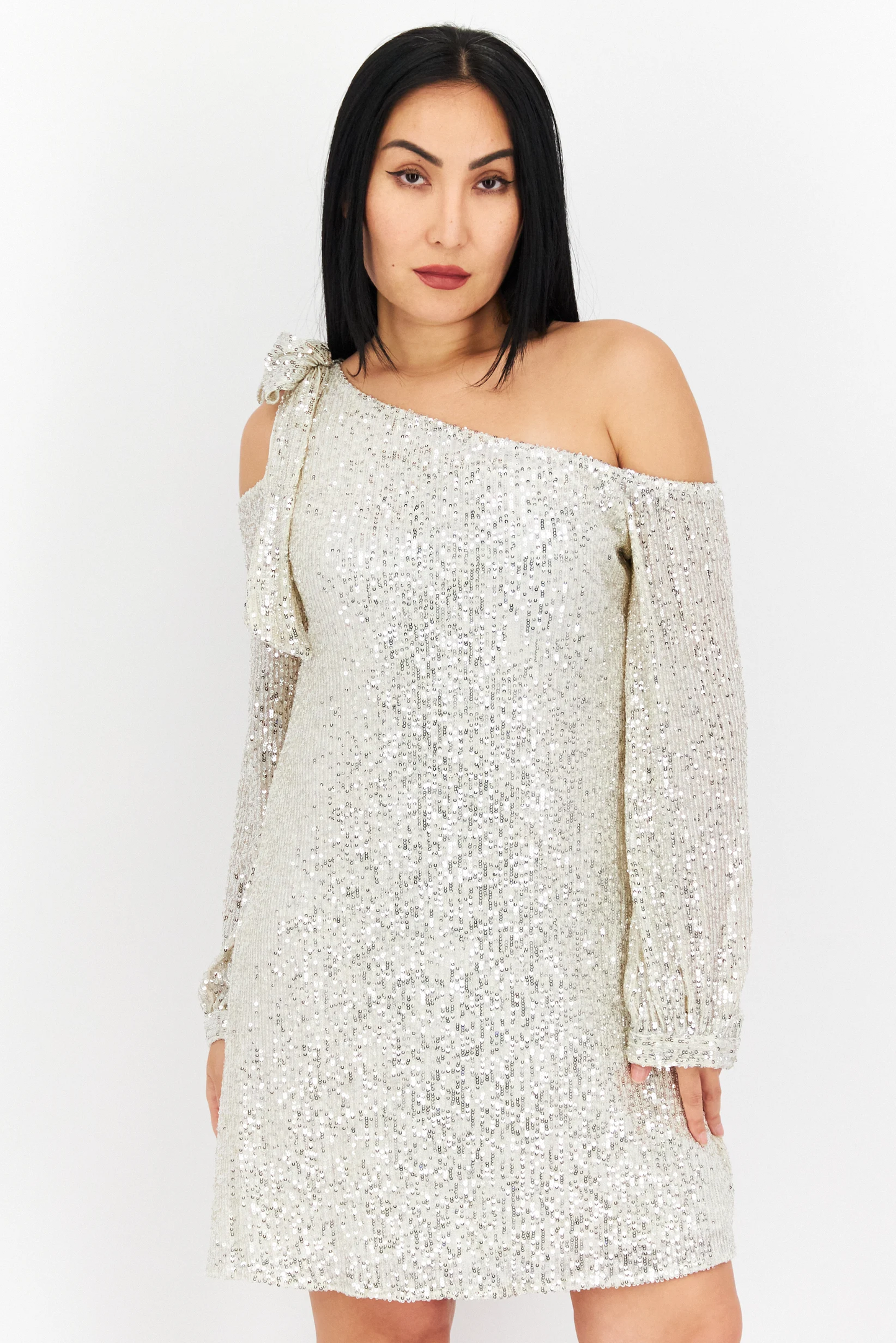 Women Metallic Mini Party Dress, Silver  Brand: CeCe