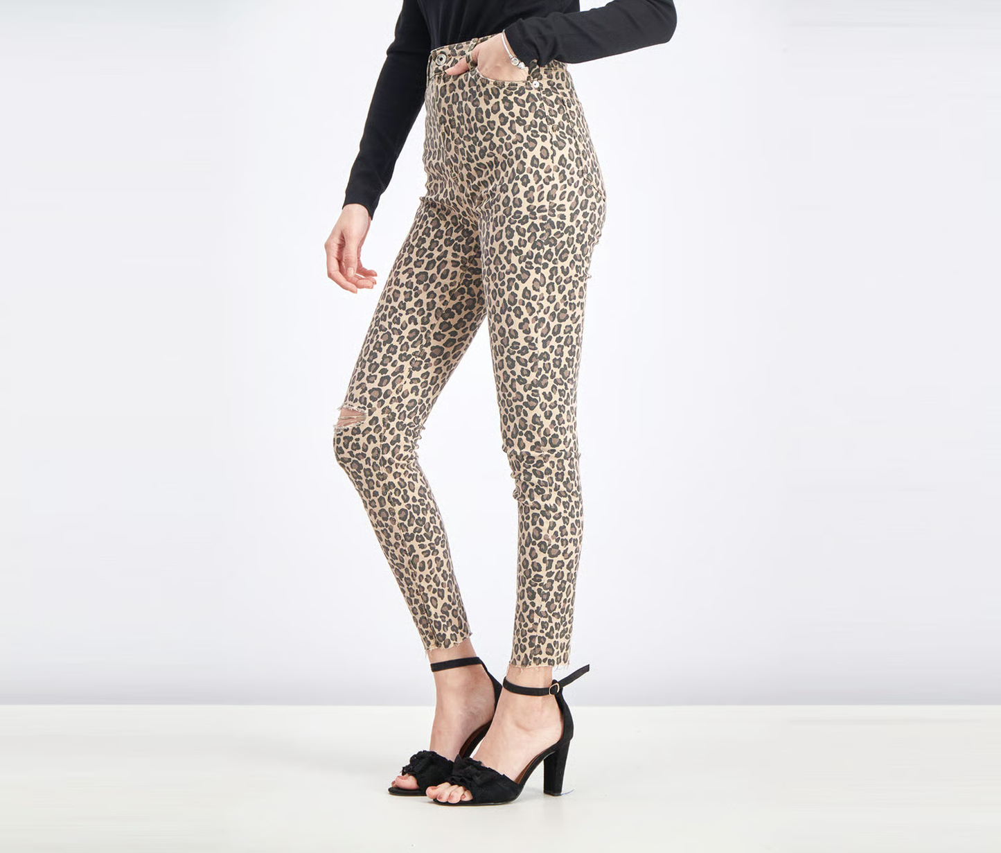 Women Ripped High Rise Trousers, Tan Combo Brand: Bershka