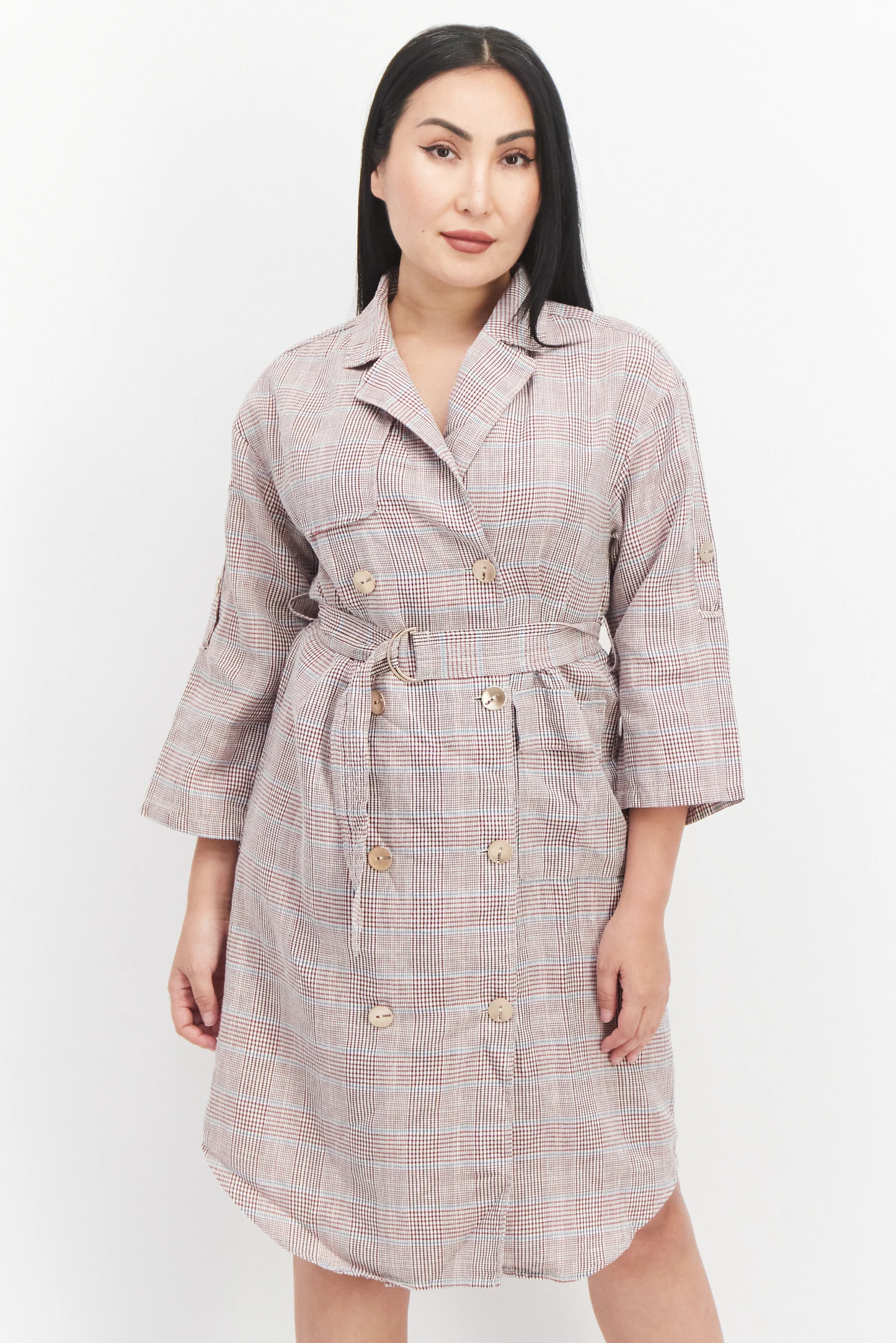 Women Micro Check Belted Mini Dress, Red Brand ;Only