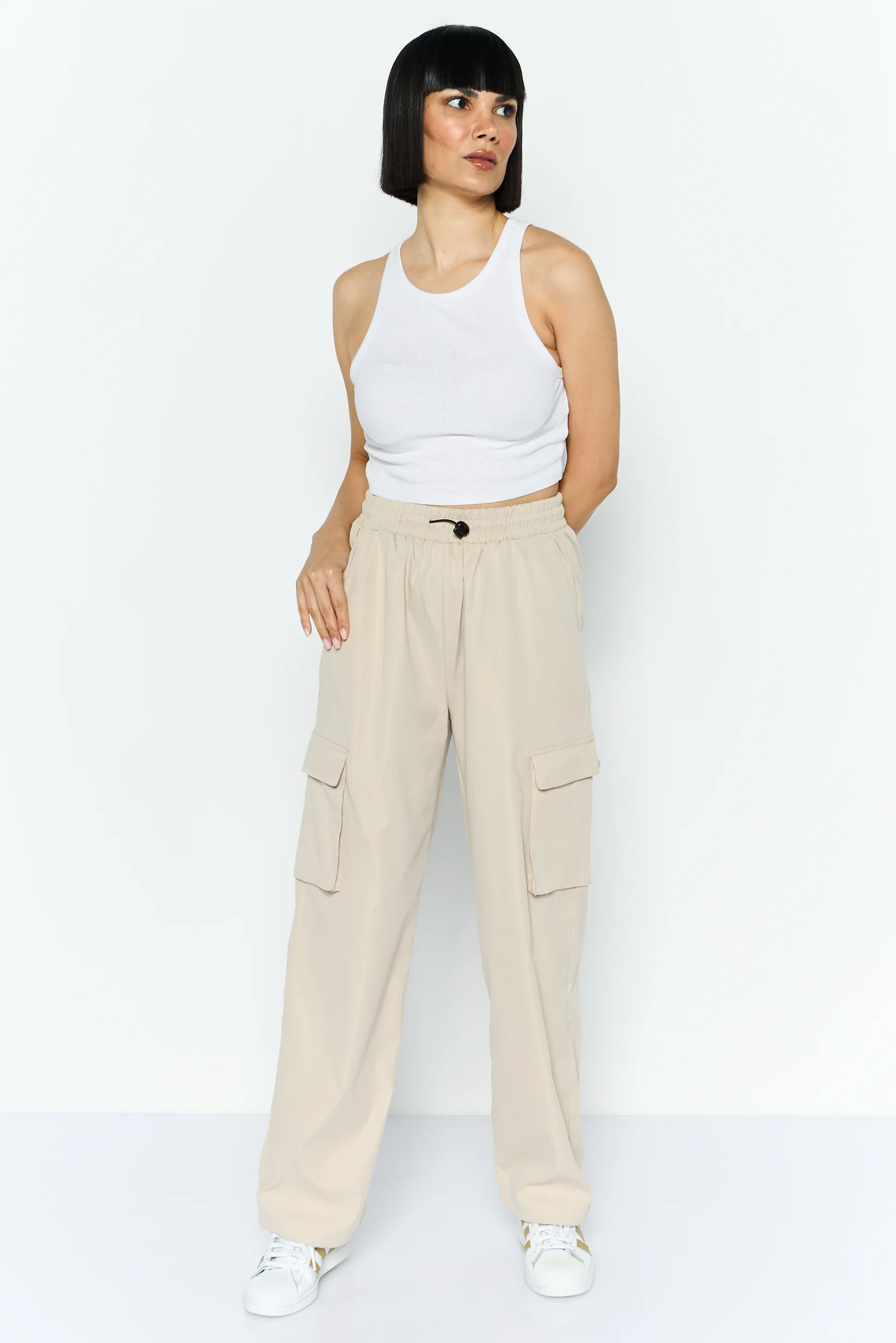 Women Regular Fit Plain Cargo 32 Length Pant, Beige  Brand: Only