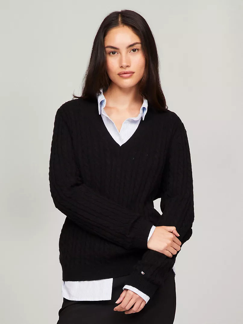 Tommy Hilfiger Cable Knit Wool-Blend V-Neck Sweater