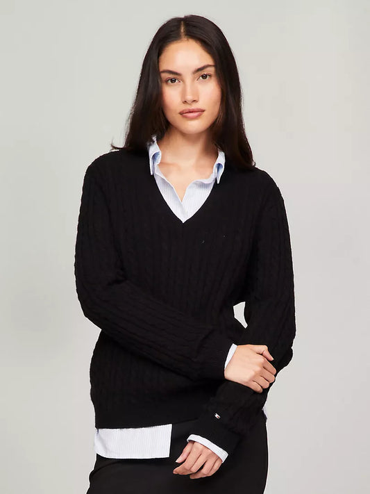 Tommy Hilfiger Cable Knit Wool-Blend V-Neck Sweater
